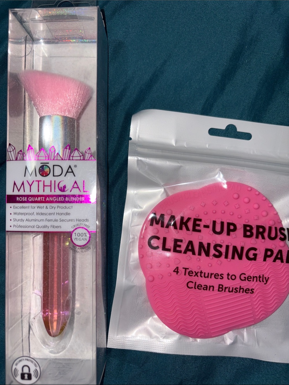 MODA Mythical Rose Quartz Angled Makeup Brush - Pink & Cleaning Pad